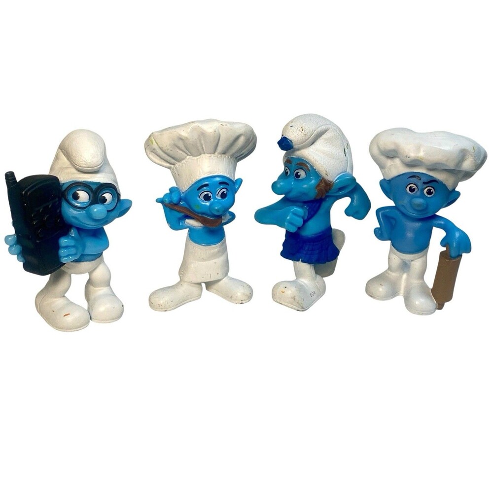 Lot of 4 Vintage Smurf Figures Peyo Schleich 2011 McDonald's Happy Meal Toys